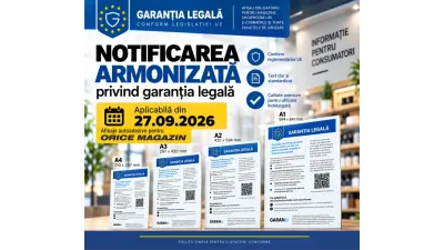 Sticker Autocolant legislativ GARANTII LEGALE 2026 - Anuntul Armonizat / Notificarea armonizata